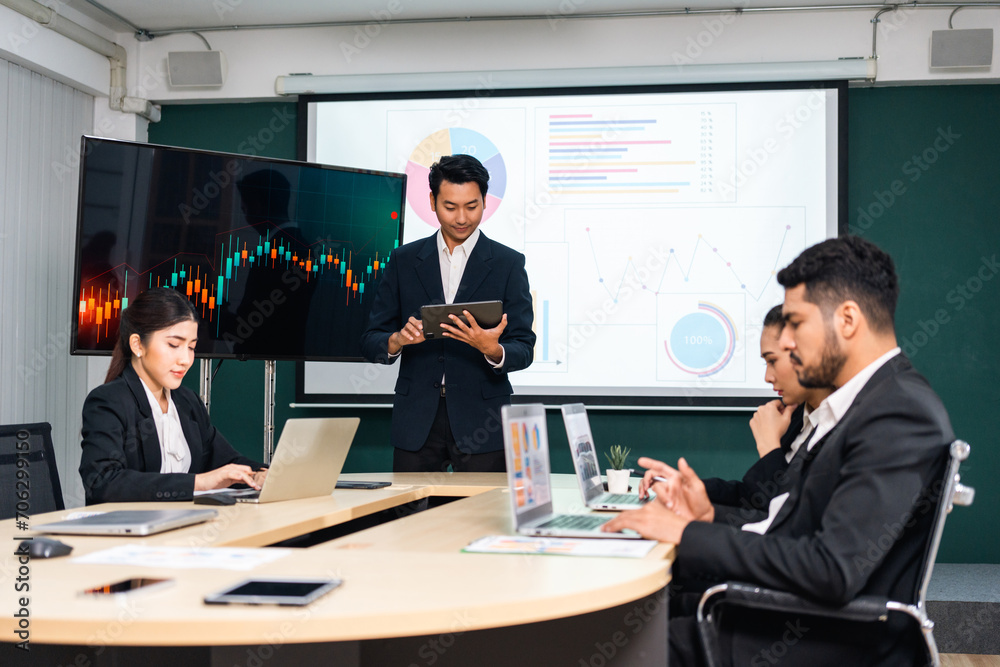 Asian business people team analyzing statistics financial. Team of businesspeople Meeting Conference Discussion Corporate Concept in office. Asian business people team analyzing statistics financial. Team of businesspeople Meeting Conference Discussion Corporate Concept in office.