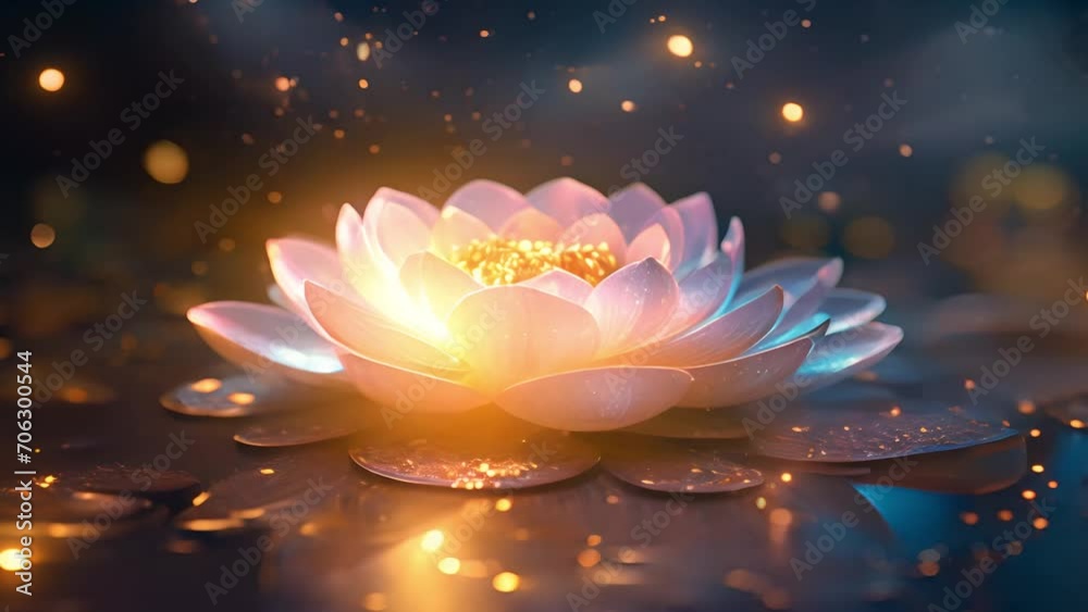 Pink lotus flower with magical sparkling lights. Meditation design. lily flower. Lotus flower symbol great for spa and relaxation atmosphere. Concept of religion, kundalini, meditation, healthcare, yo