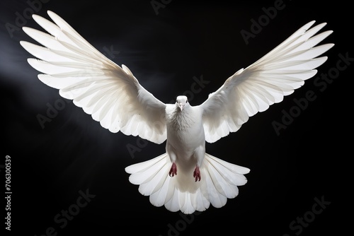 A white dove in flight, completely alone on a transparent background Generative AI