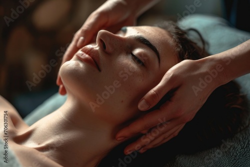 Woman getting a facial massage at a spa. Perfect for beauty and relaxation concepts