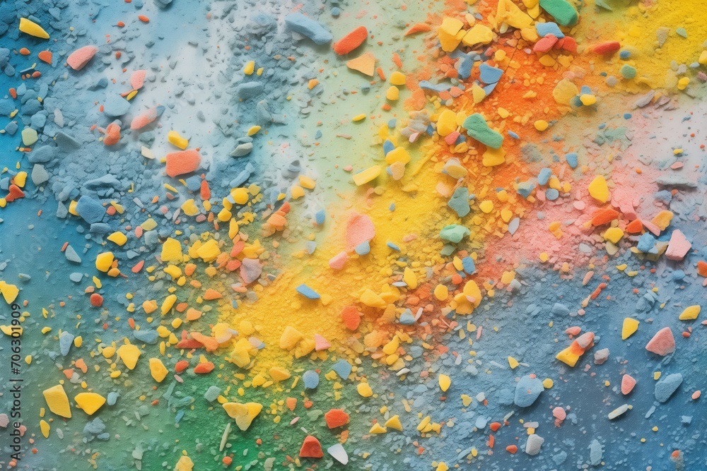 close-up of multicolored chalk dust