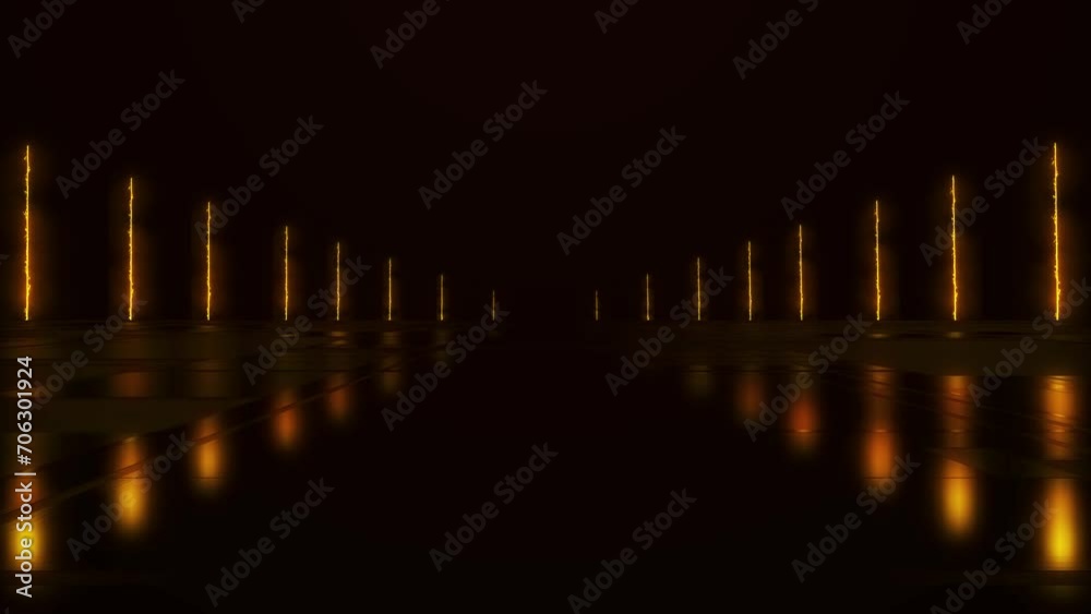 Abstract colorful background with bright neon rays and glowing lines. Wet asphalt, night view. Bright reflection on the concrete floor. Night empty stage, studio. Dark abstract background.4k animation