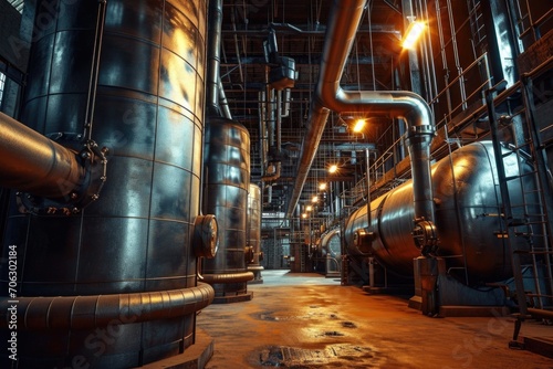 A picture of a large industrial building with pipes. Perfect for illustrating the manufacturing or construction industry.