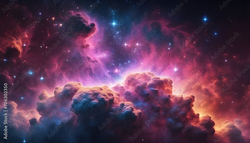 Nebulae in outer space, sky seen with telescope.