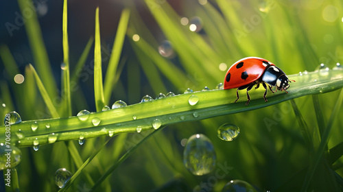 ladybug on green grass © Viktor