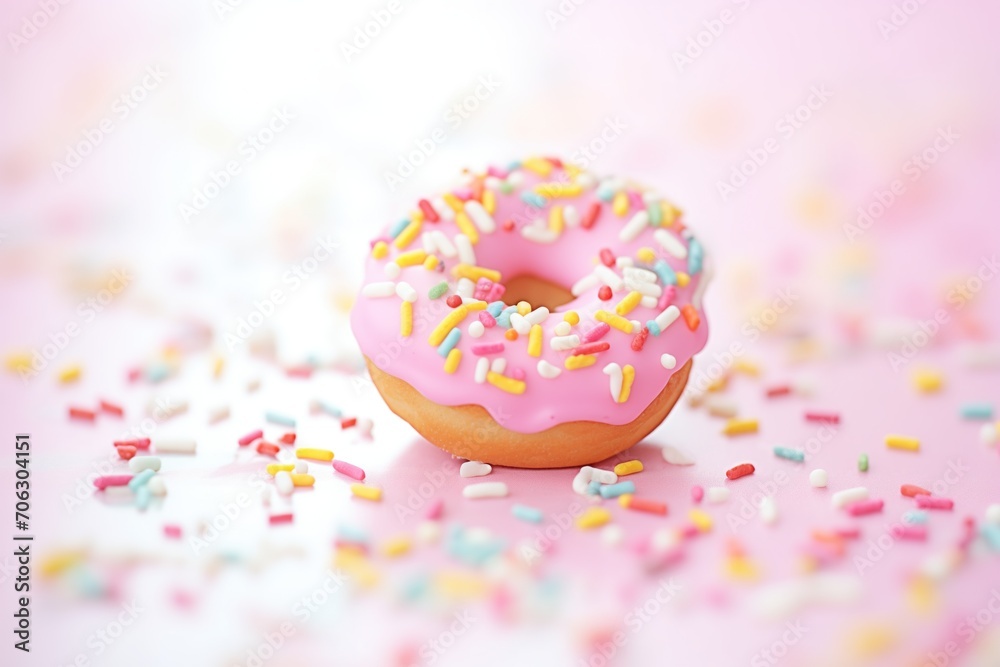 pink frosted donut with sprinkles, close-up pink frosted donut with sprinkles, close-up