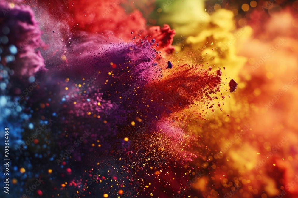 A vibrant close-up image of a bunch of colored powder. Perfect for adding a burst of color and energy to your designs