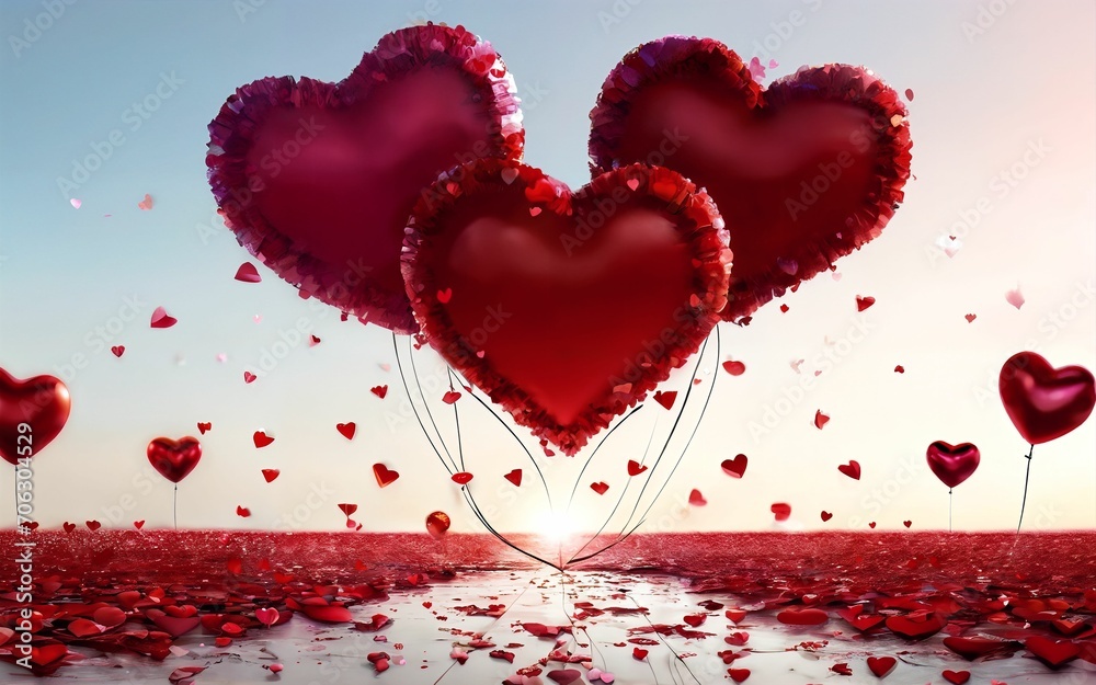 Love Unveiled A Romantic Panorama of Hearts for Valentine's Day Celebration ai generated
