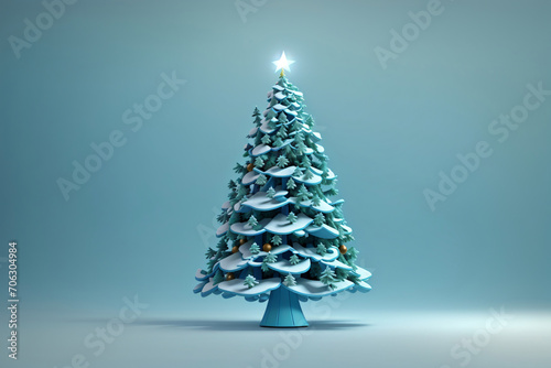 3d christmas tree render on light blue background