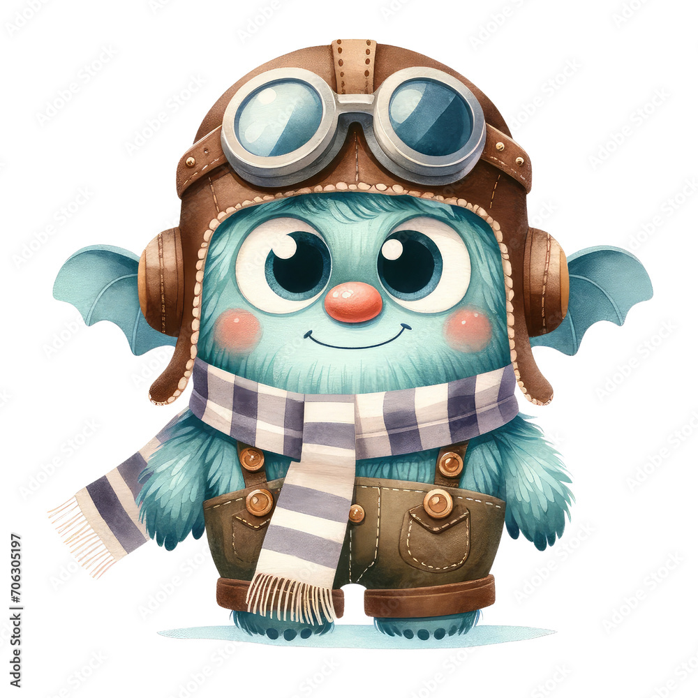 Fototapeta premium watercolor cute monster worker set clipart