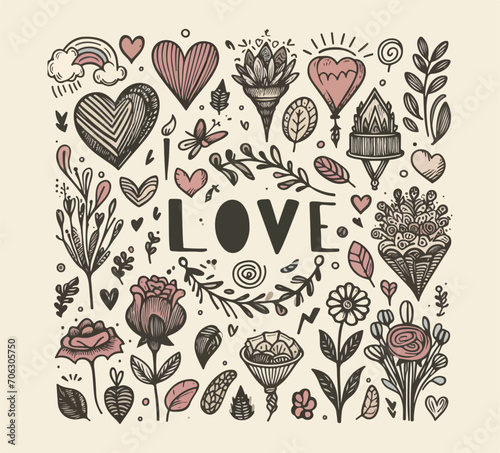 Love shape vector illustration hand drawn style valentine