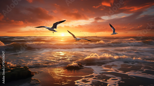 seagulls_over_the_sea_on_the_sunset