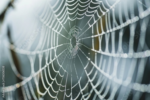 A spider web glistening with water droplets. This image captures the intricate beauty of nature's delicate craftsmanship.
