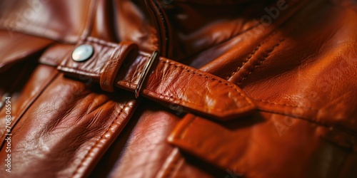 A detailed view of a brown leather jacket. Perfect for fashion enthusiasts and those in need of a stylish outerwear option
