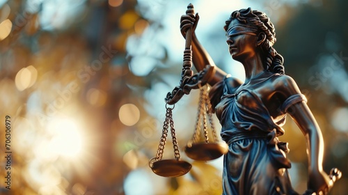 Lady Justice statue holding a sword, symbolizing strength and the fair administration of justice. Suitable for legal and judicial concepts photo