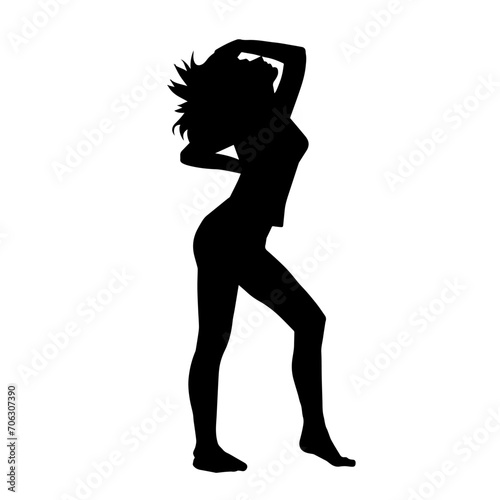 Silhouette of a slim female in dance pose. Silhouette of a woman dancing.