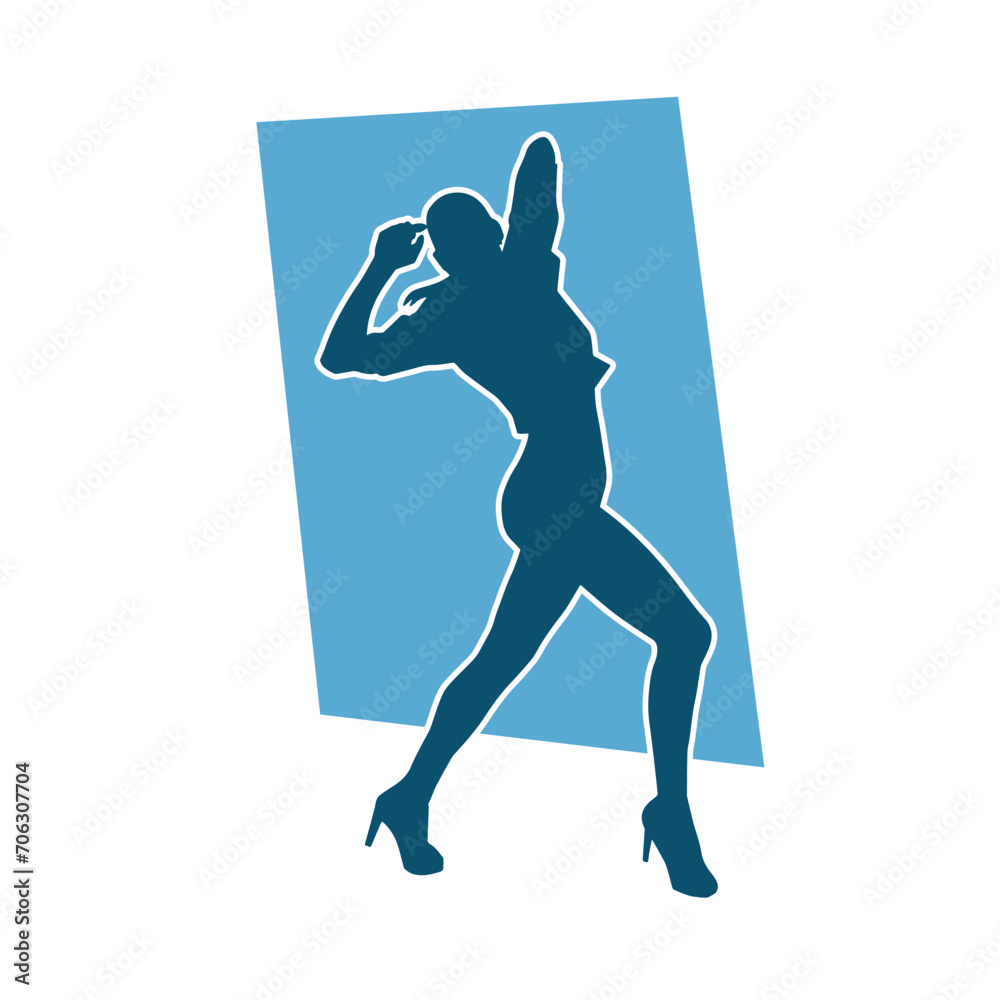 Silhouette of a slim female in dance pose. Silhouette of a woman dancing. Silhouette of a slim female in dance pose. Silhouette of a woman dancing.
