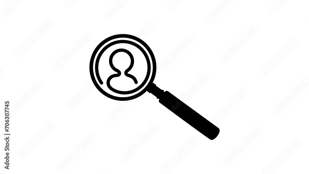 searching people with magnifying glass, Job vacancy, black isolated silhouette searching people with magnifying glass, Job vacancy, black isolated silhouette