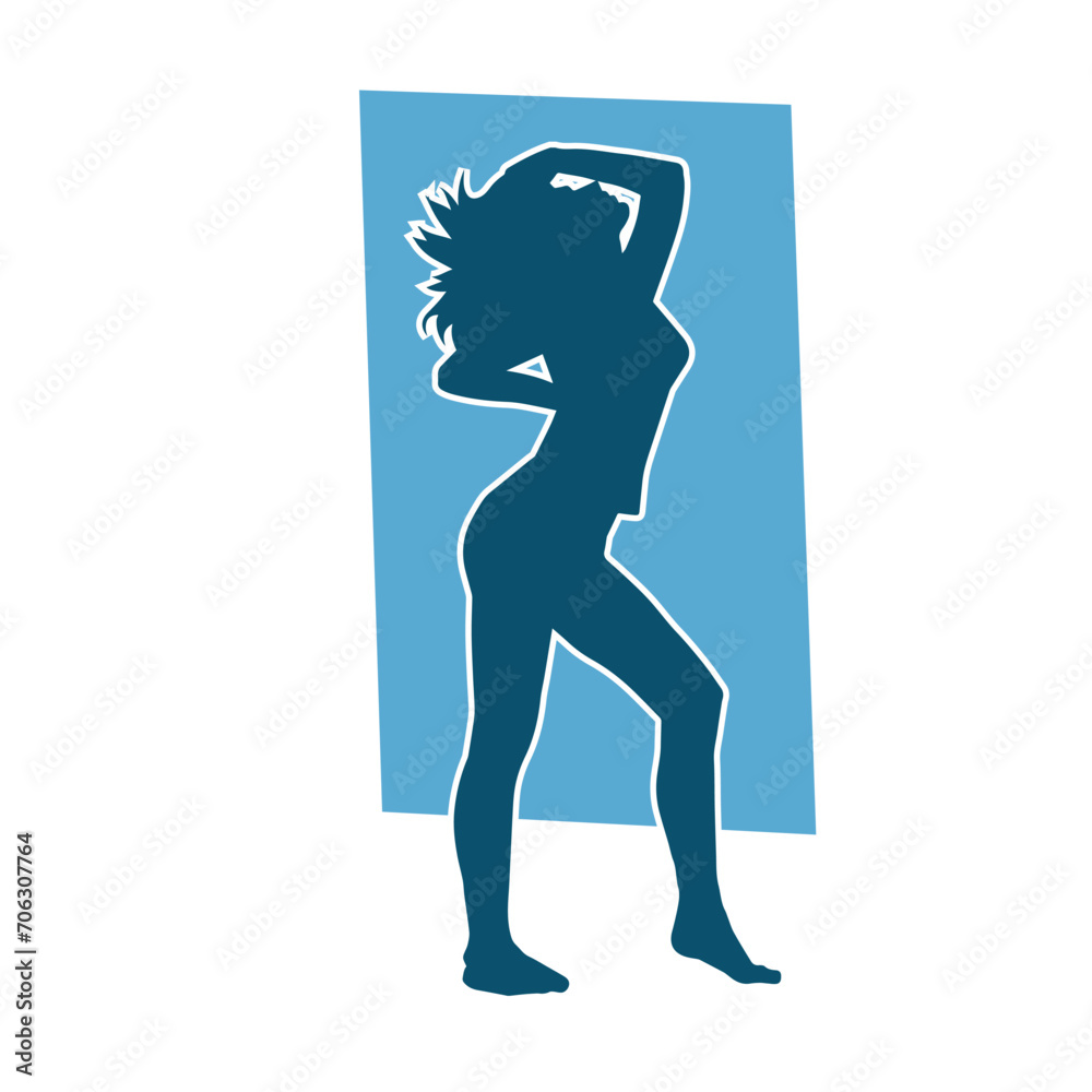 Fototapeta premium Silhouette of a slim female in dance pose. Silhouette of a woman dancing.