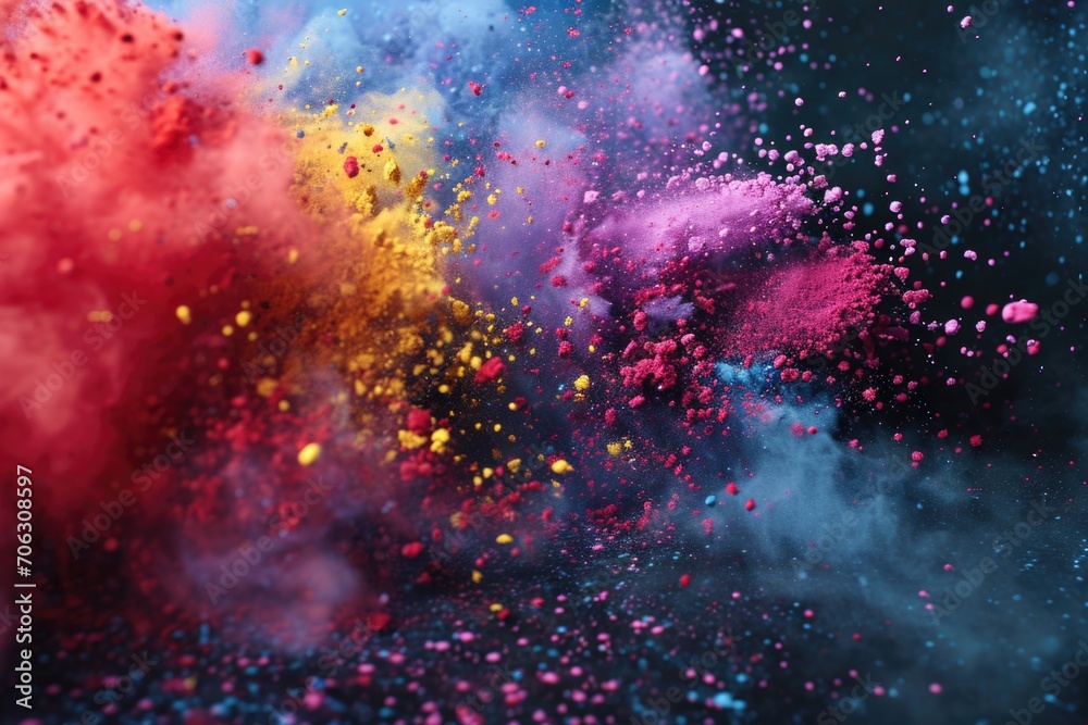 Colorful powder flying in the air, perfect for adding a vibrant touch to your designs