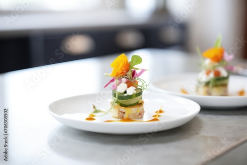 appetizer concept  greek salad cups on a modern white platter