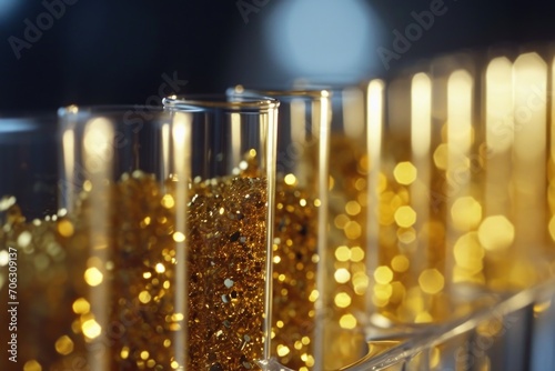 Champagne flutes filled with sparkling gold glitter. Ideal for celebrations and festive occasions