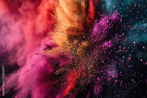 A vibrant and dynamic image capturing a colorful explosion of powder in the air. Perfect for adding a burst of energy and excitement to any project or design