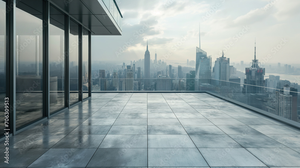 Empty clean floor with New York cityscape outdoor