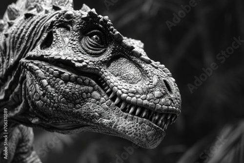 A black and white photo of a dinosaur. Can be used for educational purposes or in articles about prehistoric creatures