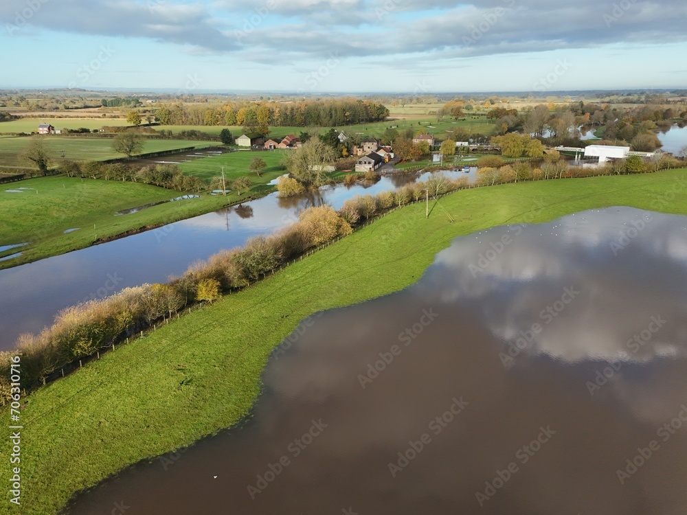 aerial view of extreme flooding from the River Derwent Breaching its banks North Yorkshire 2024 aerial view of extreme flooding from the River Derwent Breaching its banks North Yorkshire 2024