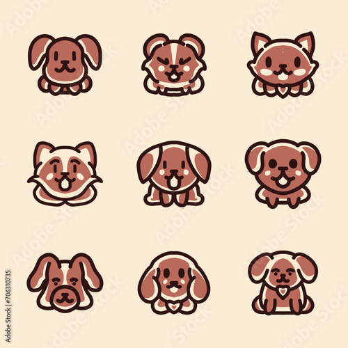 Cute Dog Cartoon Icon Set illustration Vector Design Emblem photo