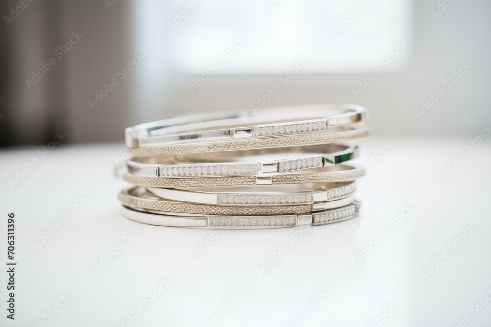 stack of silver bracelets reflecting light stack of silver bracelets reflecting light