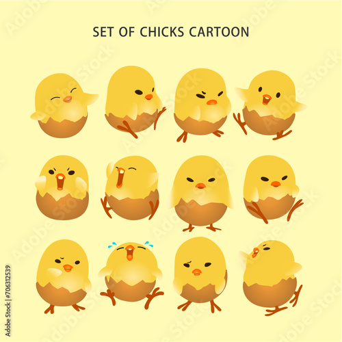 a set collection of cute expression chicks and chicken illustration