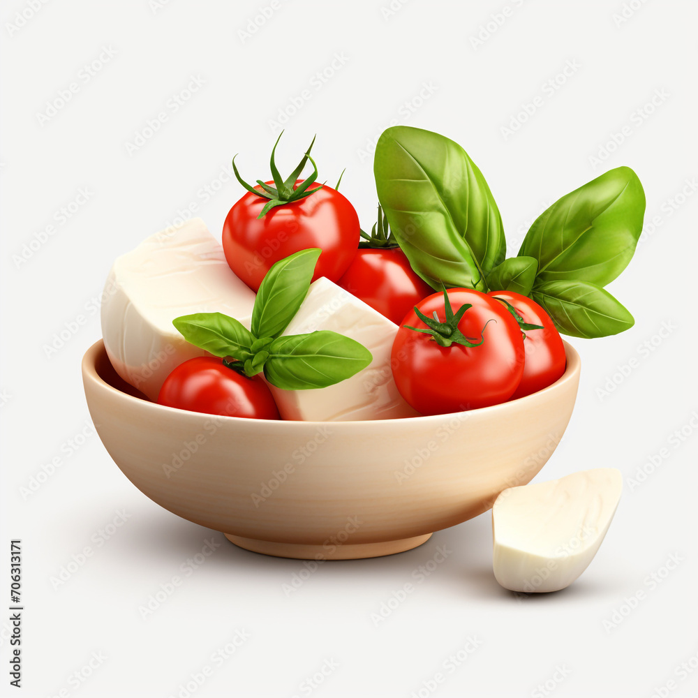 bowl of fresh tomato and mozzarella cheese with basil on a transparent background created with Generative Ai bowl of fresh tomato and mozzarella cheese with basil on a transparent background created with Generative Ai