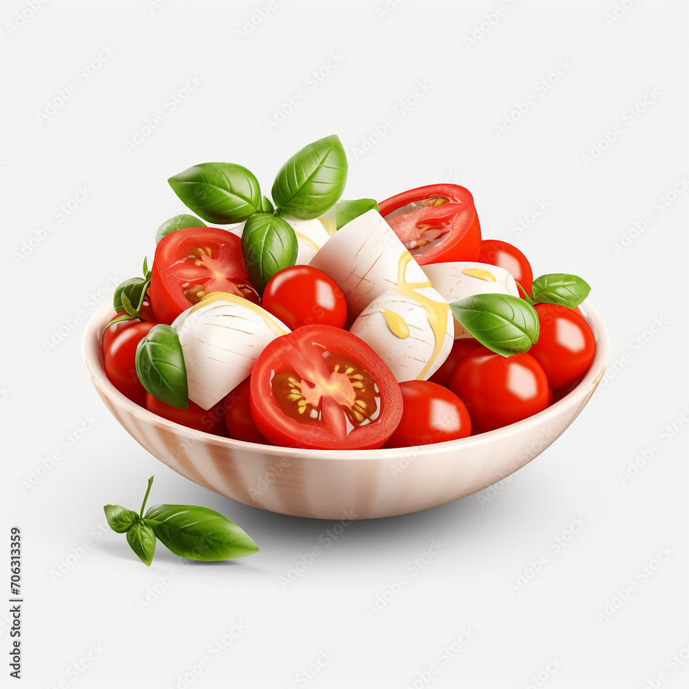 bowl of fresh tomato and mozzarella cheese with basil on a transparent background created with Generative Ai bowl of fresh tomato and mozzarella cheese with basil on a transparent background created with Generative Ai