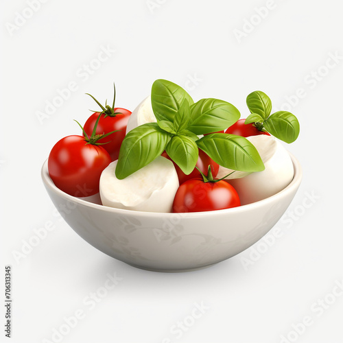 bowl of fresh tomato and mozzarella cheese with basil on a transparent background created with Generative Ai