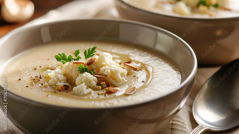 Cauliflower soup with almonds.