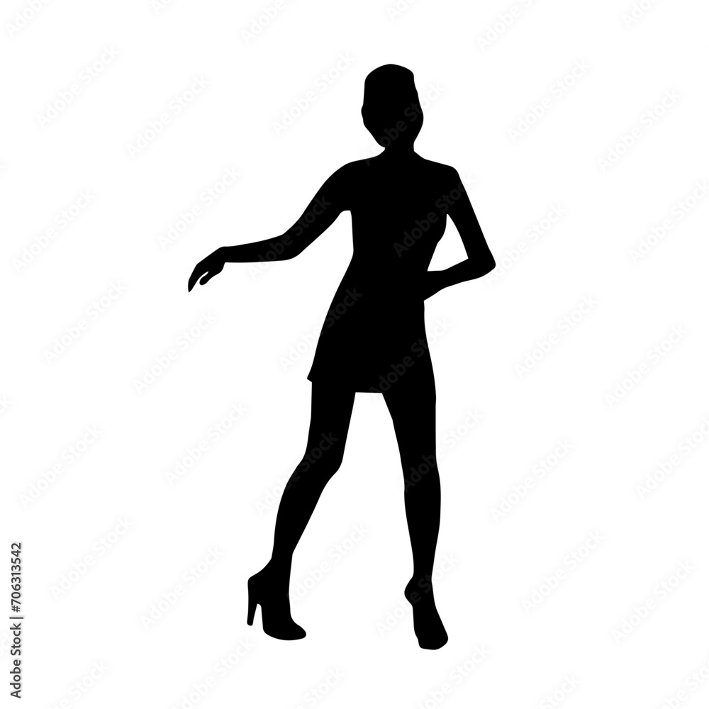 Silhouette of a slim female in dance pose. Silhouette of a woman dancing.