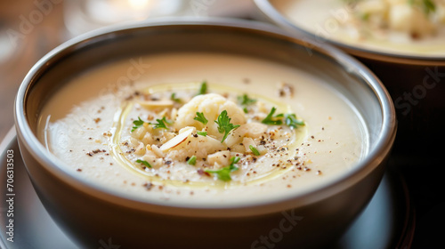 Cauliflower soup with almonds.