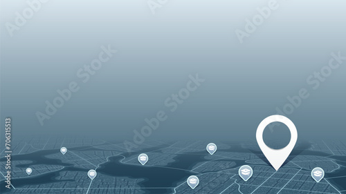 Concept of search and selection of the nearest educational institution. Nearby university, school, college or academy for study. Abstract navigation plan of urban area. Isometric vector illustration