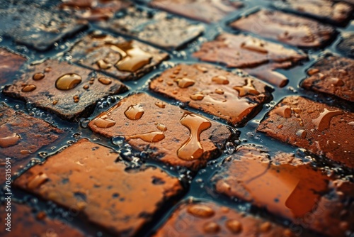 Wet surface of bricks up close. Perfect for architectural or construction projects