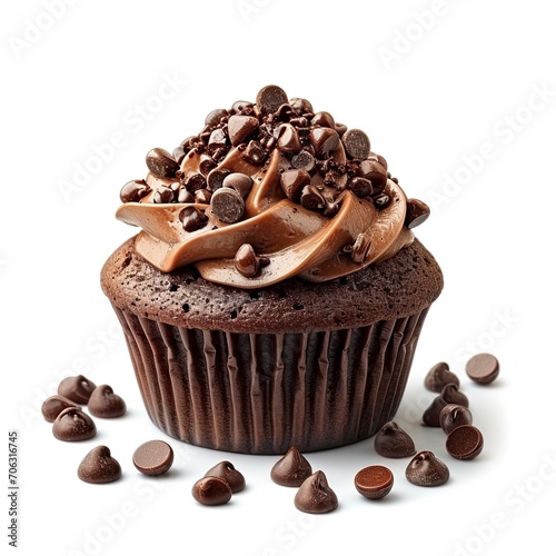 Chocolate Muffin Isolated On White Background, White Background, Illustrations Images