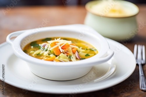 minestrone served with grated cheese on side