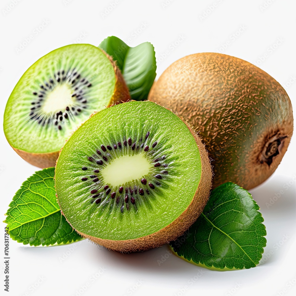 Fototapeta premium Close On Kiwi, White Background, Illustrations Images
