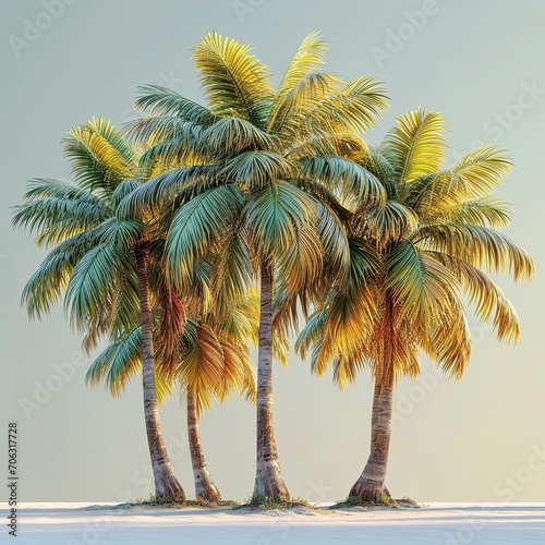 Coconut Palm Trees On Blue Sky  White Background  Illustrations Images