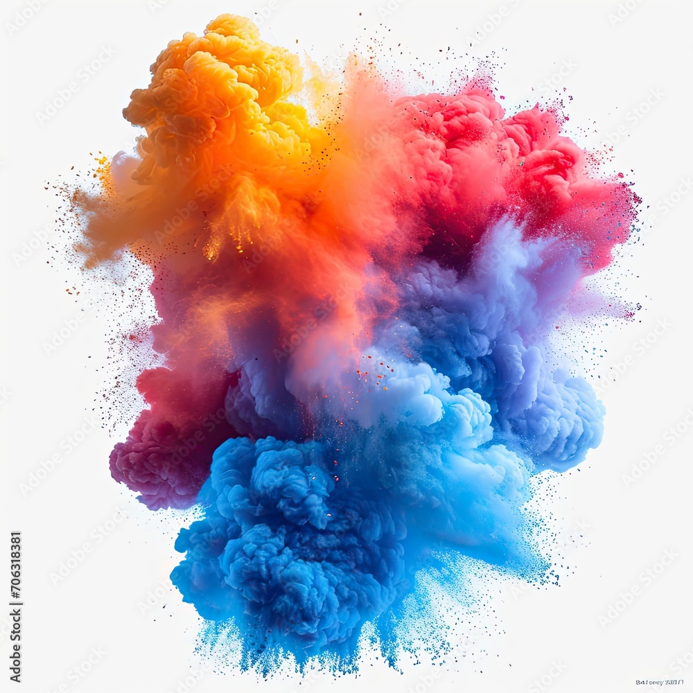Colorful Powder Explosion On White Background, White Background, Illustrations Images