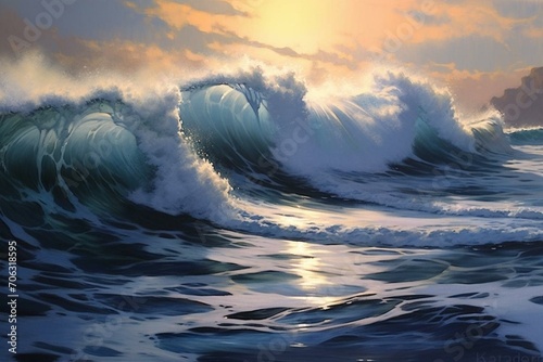 Ocean waves, seascape. Generative AI © Amoret