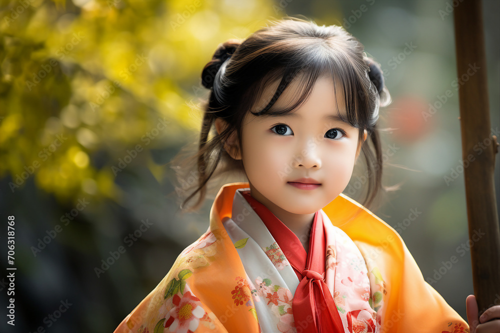Portrait of charming adorable cute chinese girl in kimono made with generative AI Portrait of charming adorable cute chinese girl in kimono made with generative AI