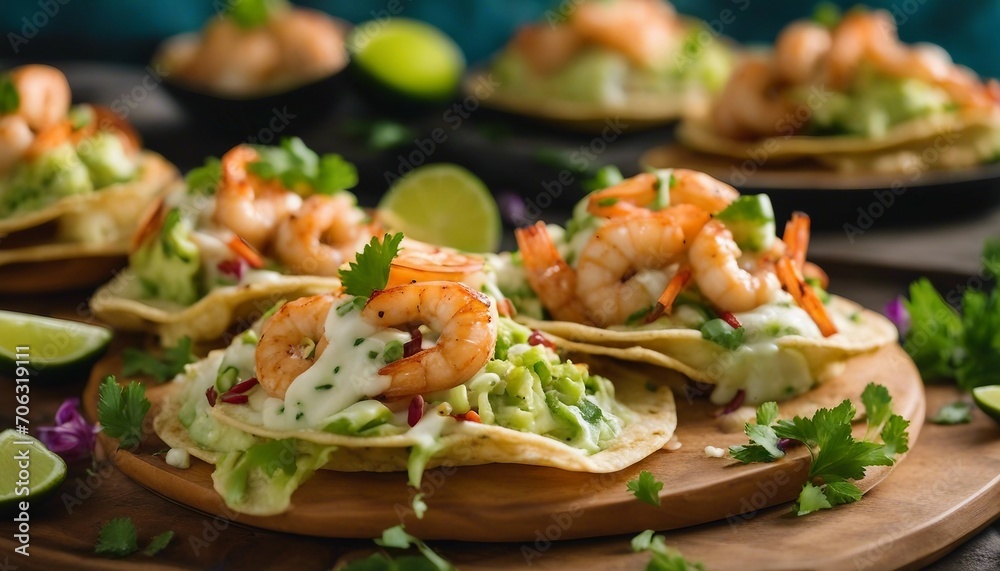 Soft tacos filled with spicy grilled shrimp, a tangy cabbage slaw, and a creamy avocado lime sauce Soft tacos filled with spicy grilled shrimp, a tangy cabbage slaw, and a creamy avocado lime sauce