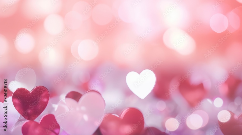 blurred background with heart shaped bokeh for valentine's day. Blank background for presentation and montage